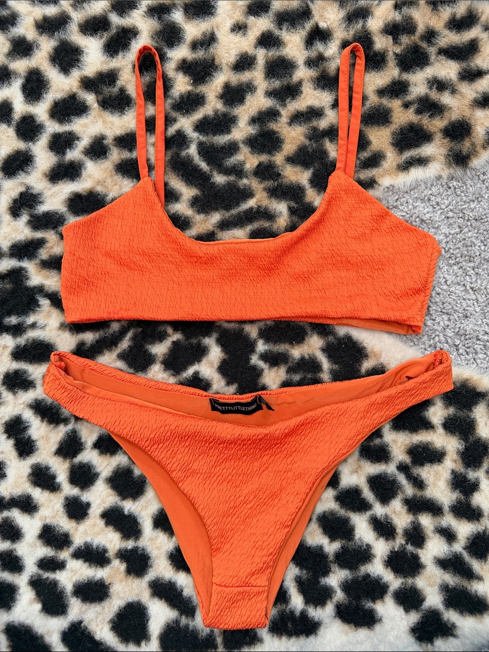PrettyLittleThing Orange Textured Bikini Set